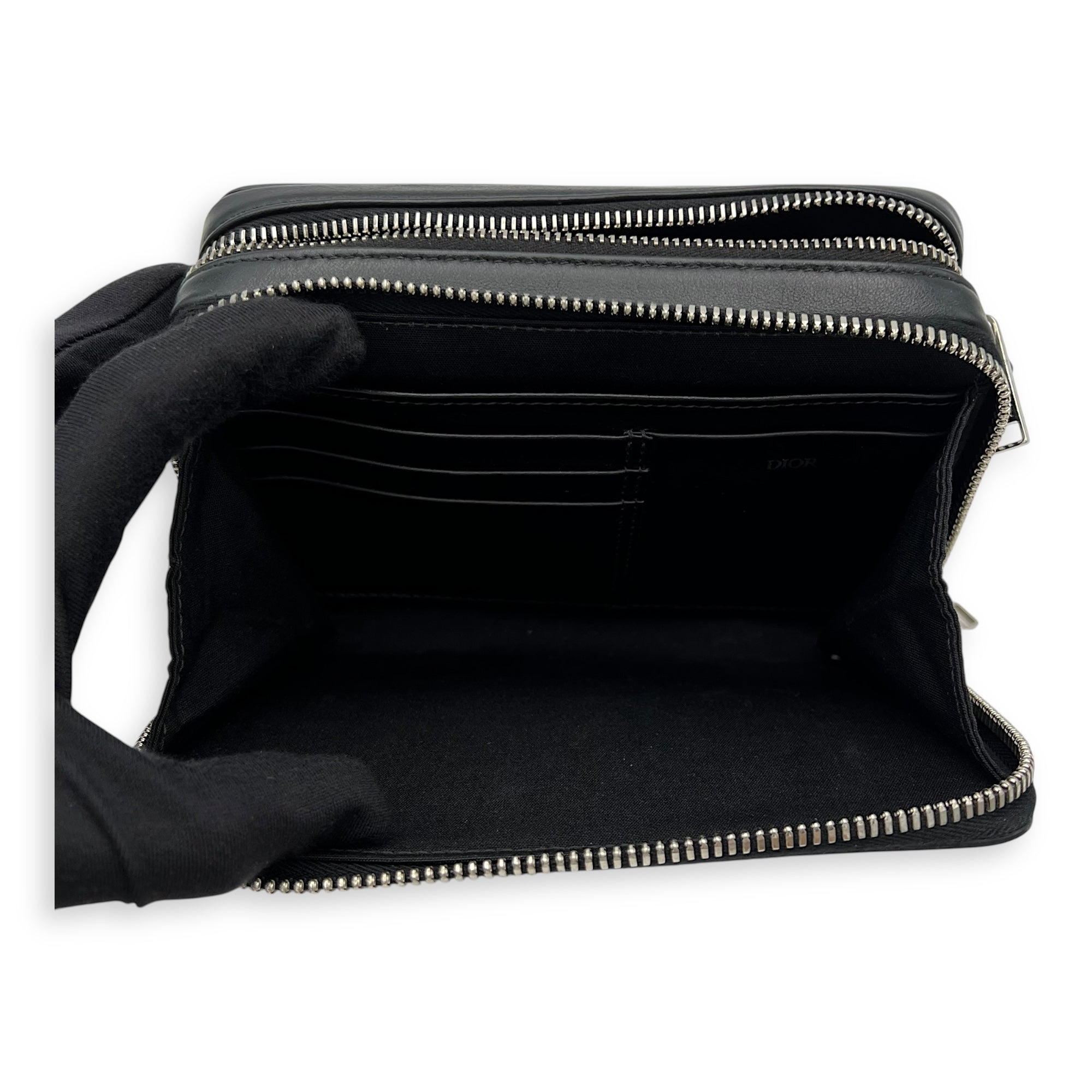 Double Zip Small Black Galaxy Leather Crossbody Bag in Calfskin, Silver hardware - Image 8