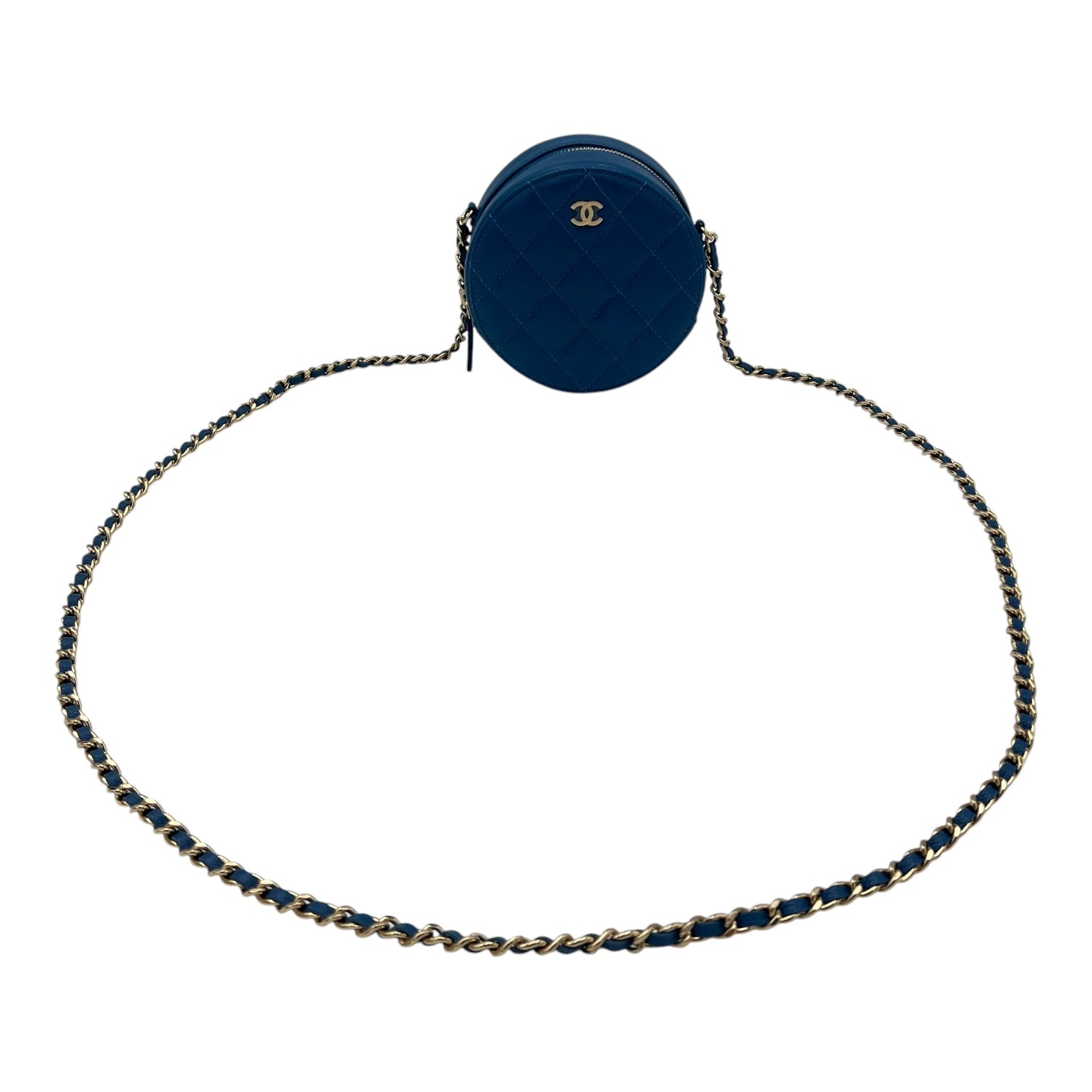 Round CC Crossbody Bag Blue in Caviar Leather, Gold hardware - Image 11