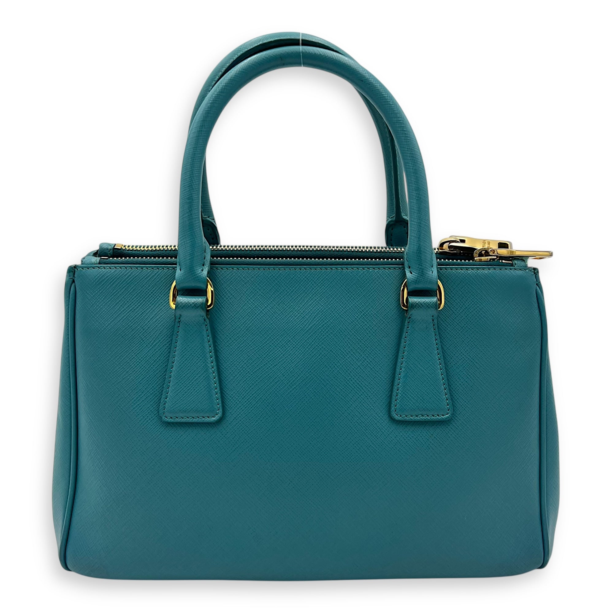 Galleria Top Handle Bag Blue in Saffiano Leather, Gold hardware - Image 3
