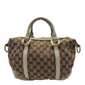 Boston Top Handle Bag Brown in Canvas, Gold hardware