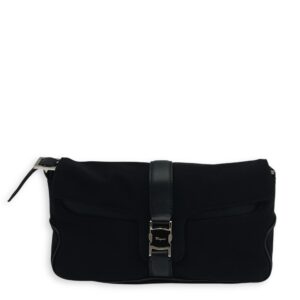 Logo Black Shoulder Bag in Canvas, Silver hardware