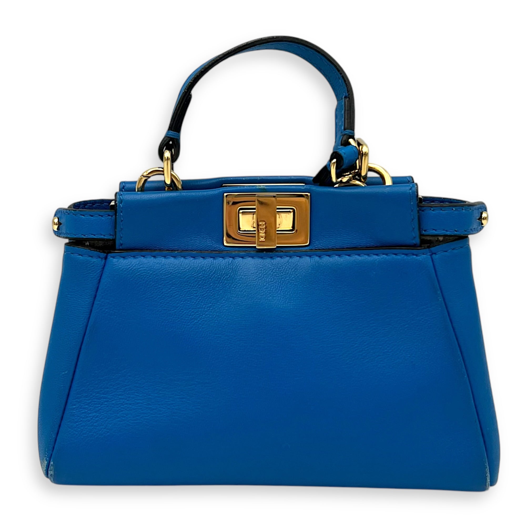 Peekaboo Top Handle Bag Micro Blue in Calfskin , Gold Hardware