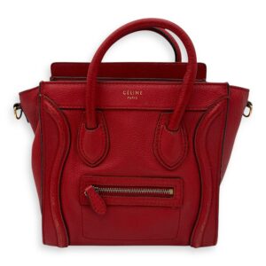 Luggage Nano Red Top Handle Bag in Calfskin, Gold hardware