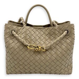 Andiamo Medium Beige Top Handle Bag in Calfskin, Gold hardware