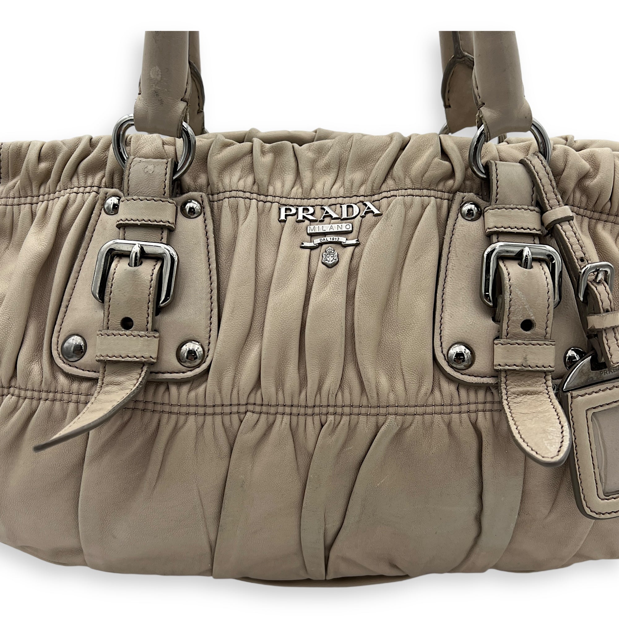 Gaufre Satchel Beige Top Handle Bag in Lambskin, Silver hardware - Image 14