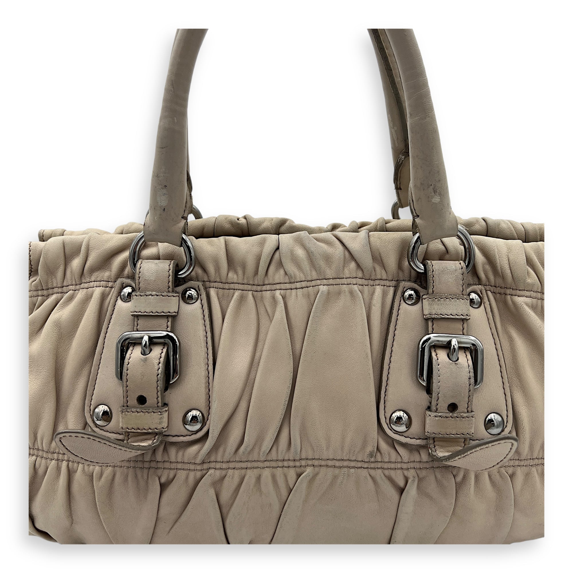 Gaufre Satchel Beige Top Handle Bag in Lambskin, Silver hardware - Image 15