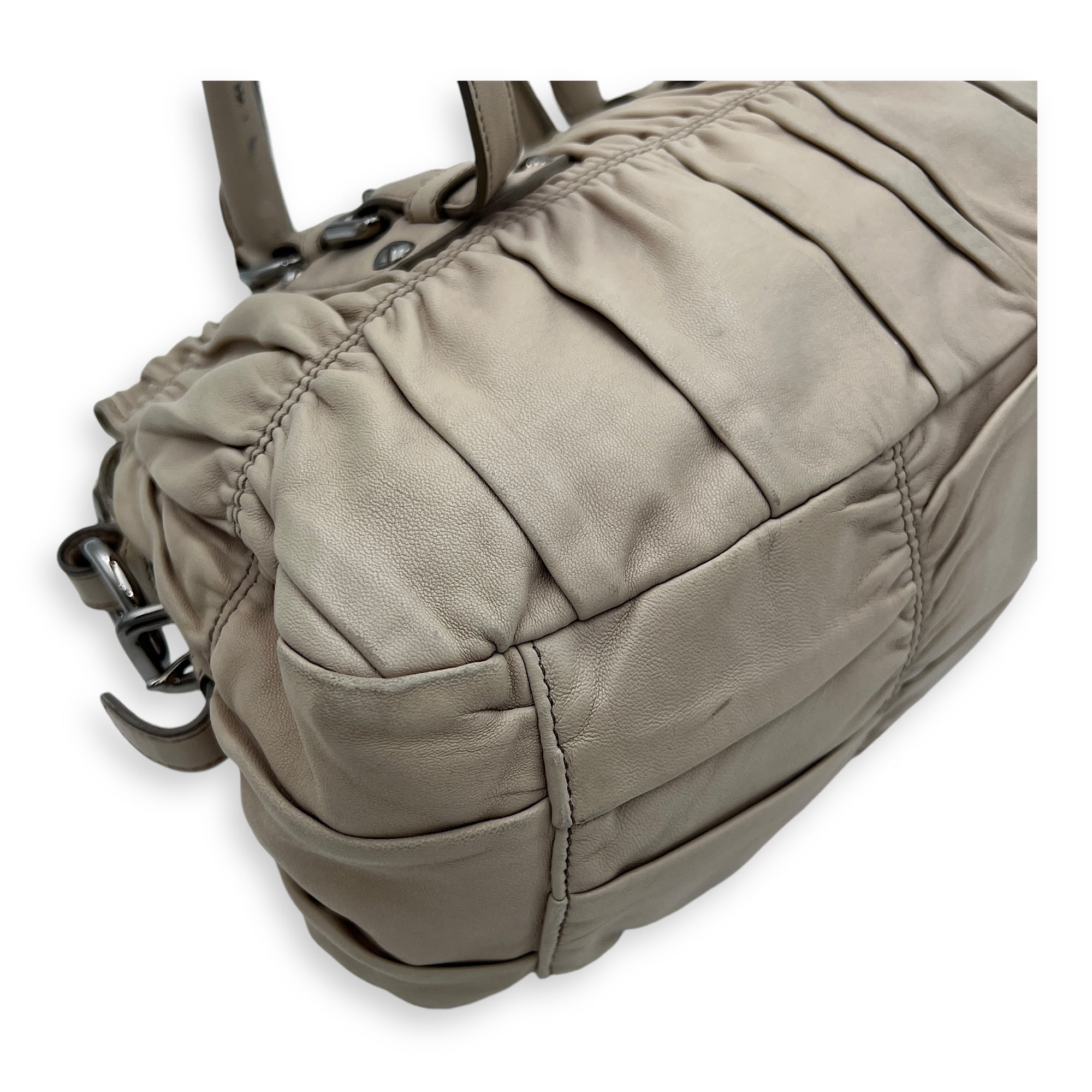 Gaufre Satchel Beige Top Handle Bag in Lambskin, Silver hardware - Image 18