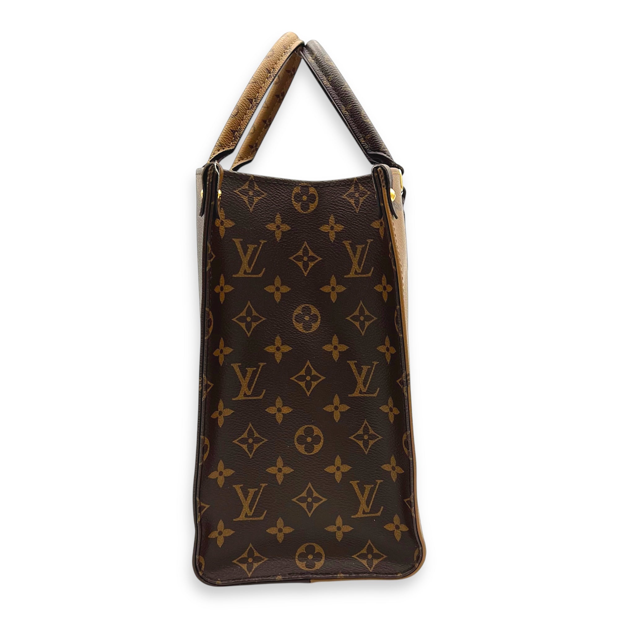 OnTheGo MM Brown Top Handle Bag in Monogram Coated Canvas, Gold hardware - Image 4