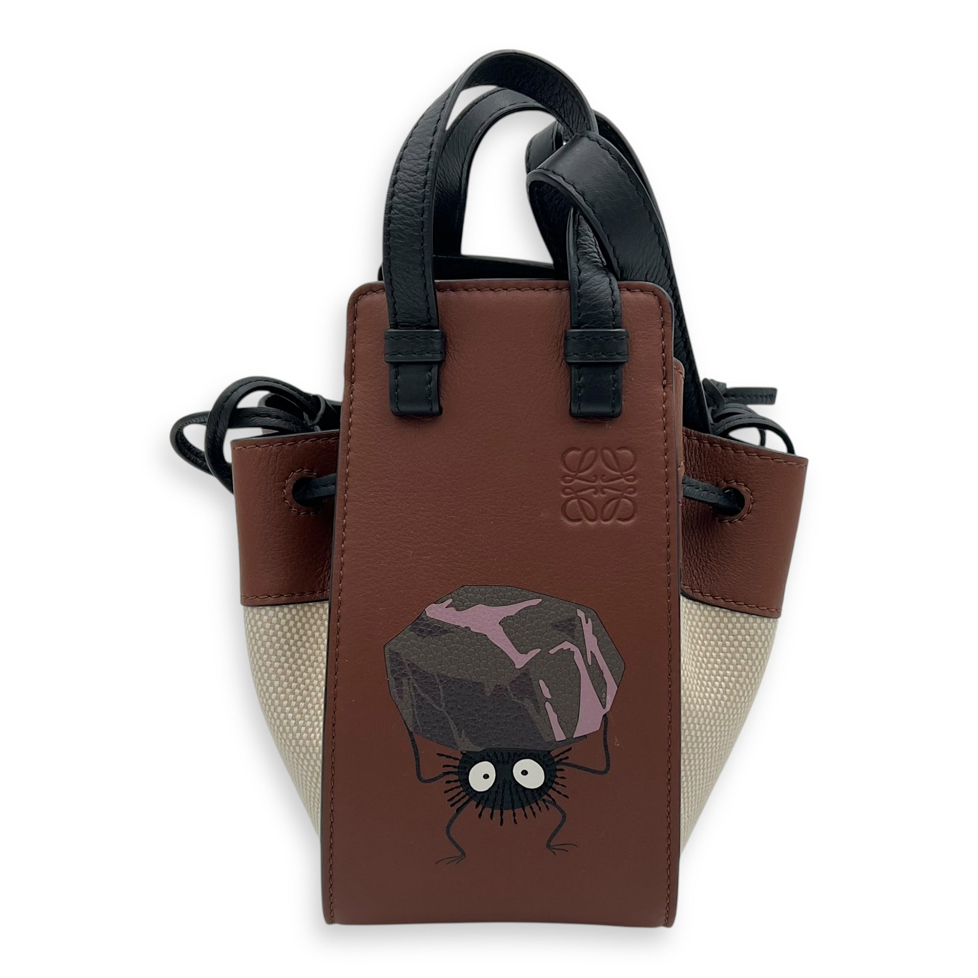 Hammock Shoulder Bag Mini Black White Brown in Canvas & Calfskin, Gold hardware