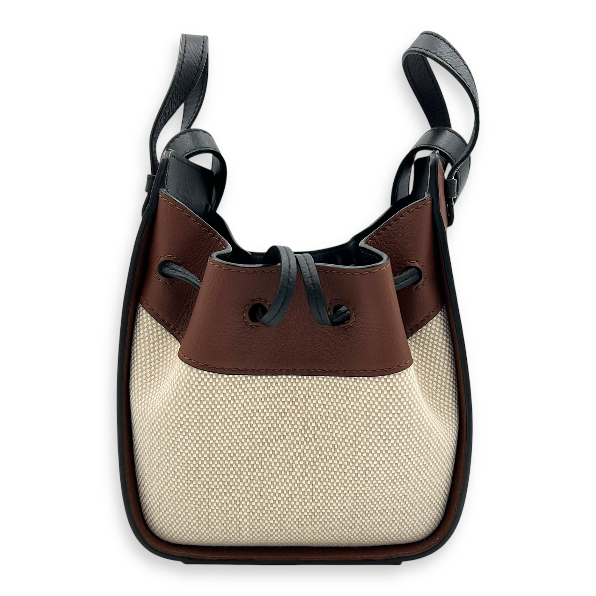 Hammock Shoulder Bag Mini Black White Brown in Canvas & Calfskin, Gold hardware - Image 5
