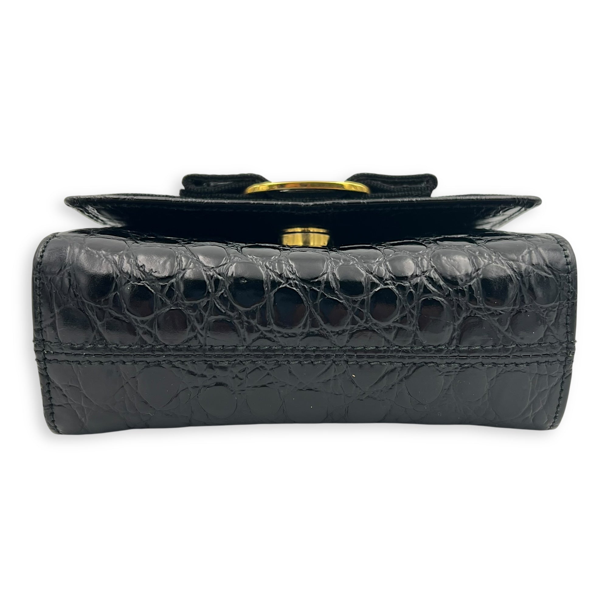 Vara Bow Shoulder Bag Black in Crocodile Leather, Gold hardware - Image 6