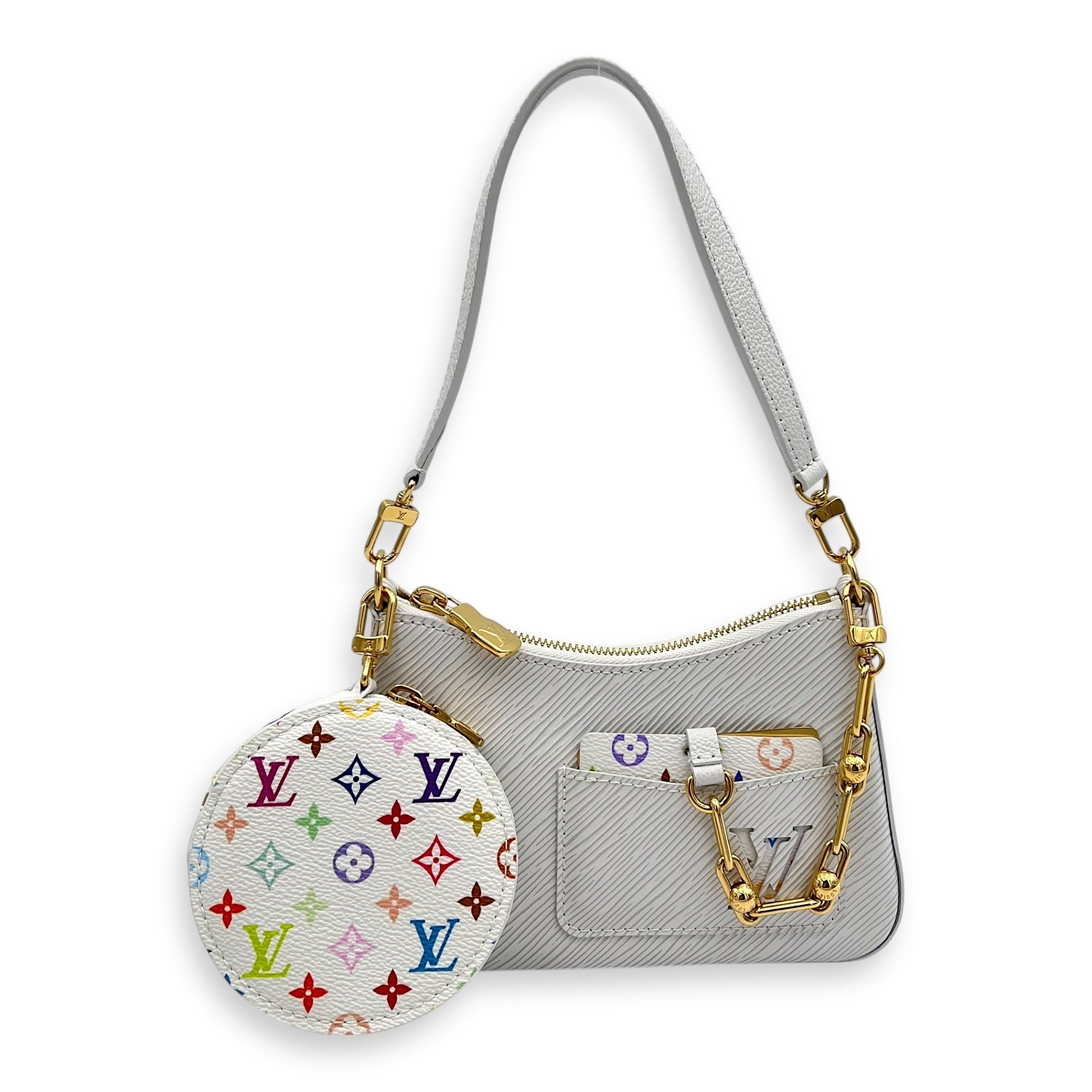 Marellini Shoulder Bag White in Epi Leather, Gold hardware - Image 14