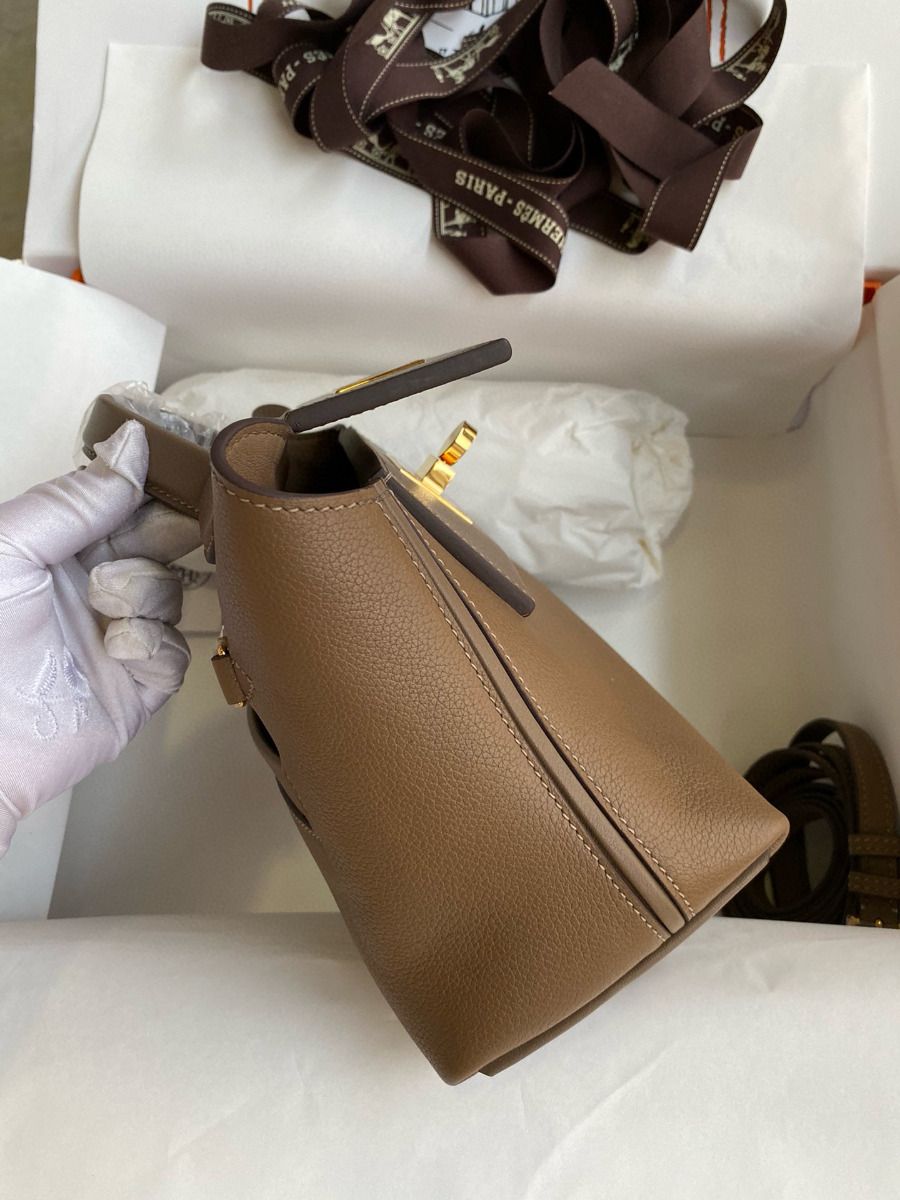 Hermes 24/24 Mini 21 Handmade Bag in Beige Weimar Evercolor Leather - Image 9