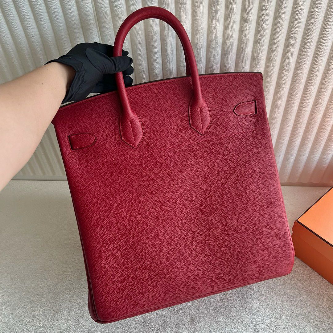 Hermes HAC Birkin 40 Handmade Bag in Red Clemence Leather - Image 3