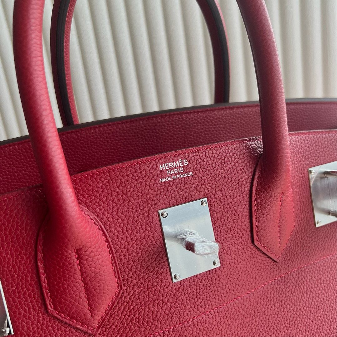 Hermes HAC Birkin 40 Handmade Bag in Red Clemence Leather - Image 4