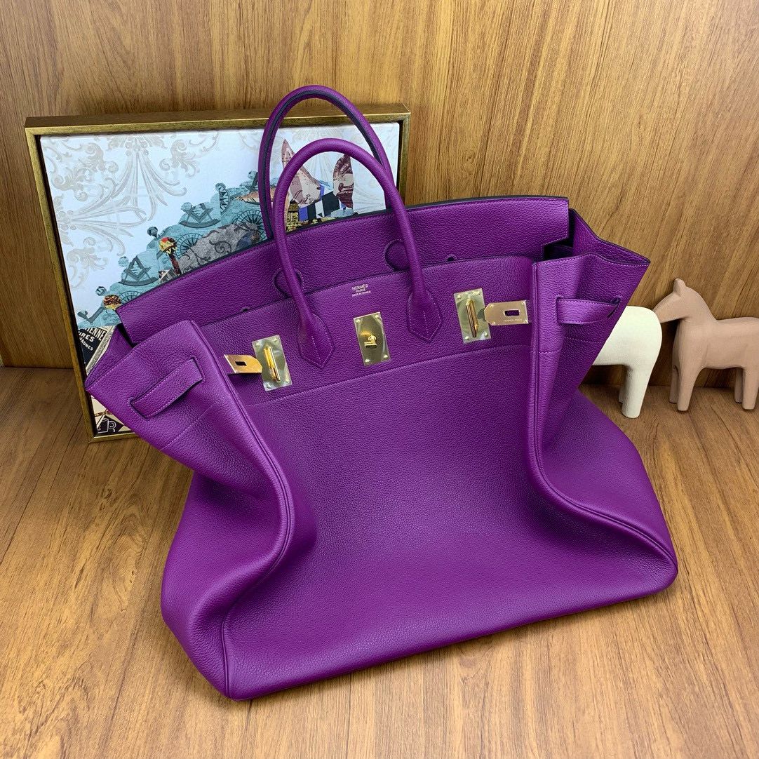 Hermes Birkin HAC 50 Handmade Bag in Anemone Clemence Leather - Image 9
