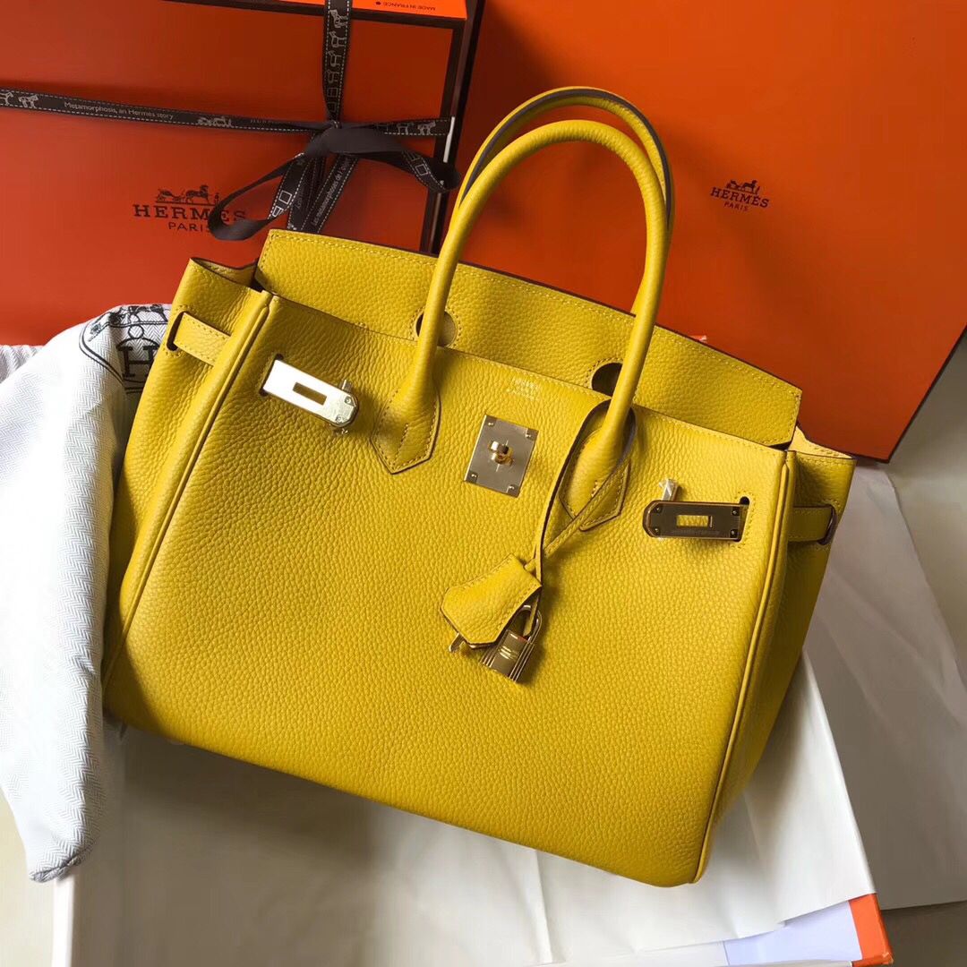 Hermes Birkin 30cm Bag In Yellow Clemence Leather GHW - Image 3
