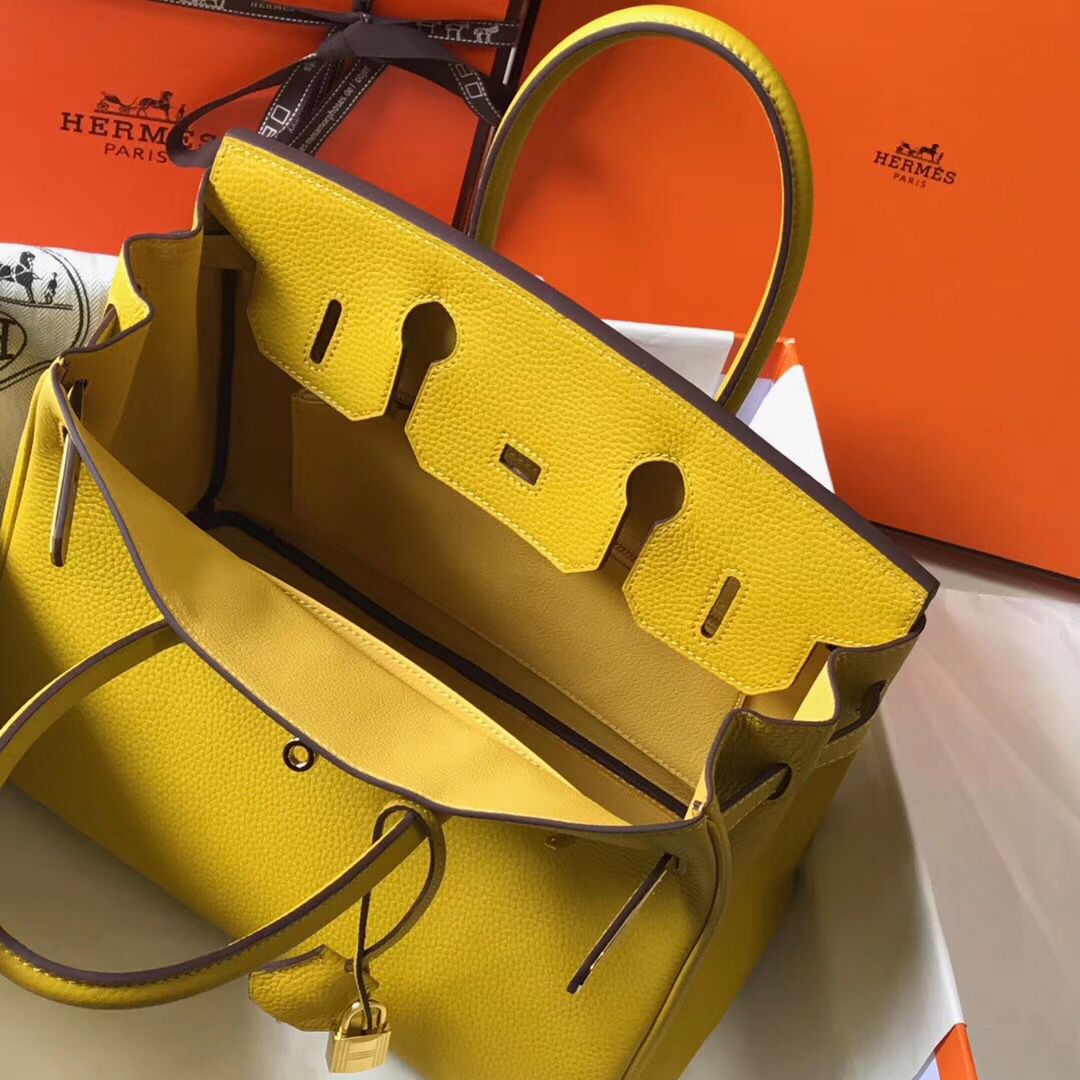 Hermes Birkin 30cm Bag In Yellow Clemence Leather GHW - Image 9