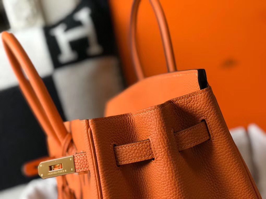 Hermes Birkin 35cm Bag In Orange Clemence Leather GHW - Image 7