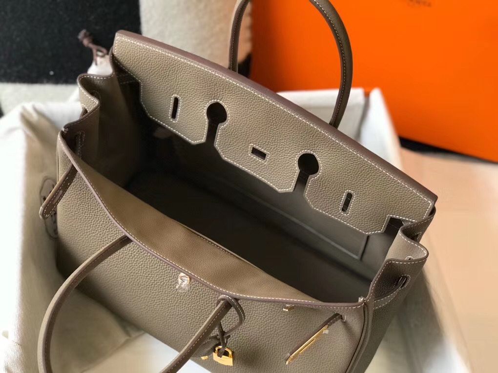 Hermes Birkin 35cm Bag In Taupe Grey Clemence Leather GHW - Image 9