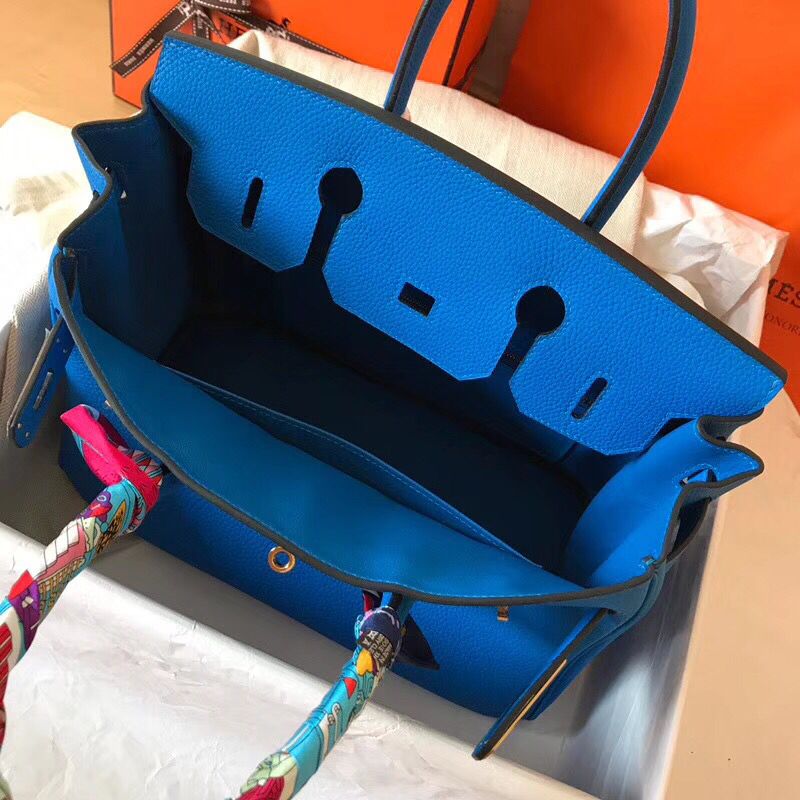 Hermes Birkin 30 Handmade Bag In Blue Clemence Leather - Image 8