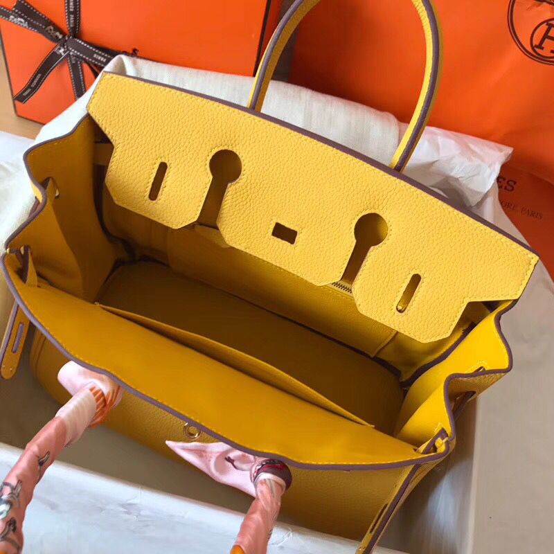 Hermes Birkin 30 Handmade Bag In Yellow Clemence Leather - Image 7