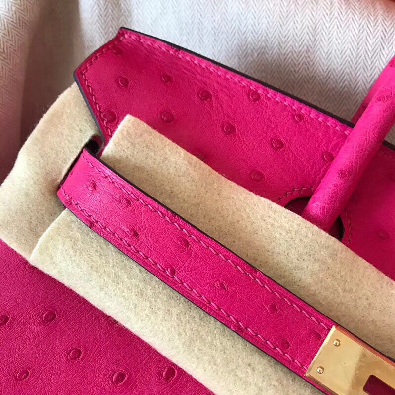 Hermes Birkin 30 Handmade Bag In Rose Red Ostrich Skin - Image 4