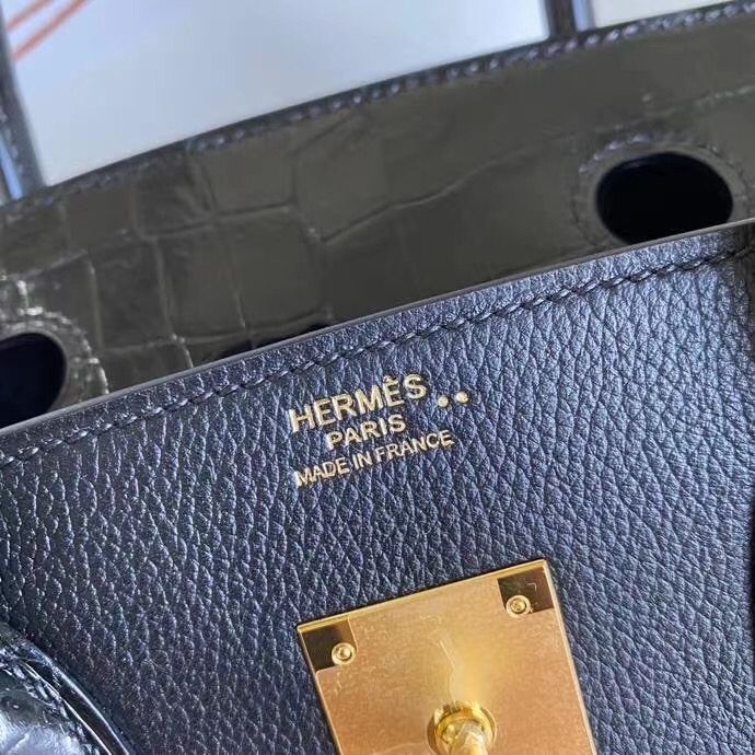 Hermes Touch Birkin 30 Bag In Black Shiny Niloticus Crocodile Skin - Image 7