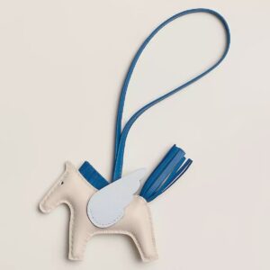Hermes Rodeo Pegase PM Bag Charm in Craie/Blue/Blue Brume Lambskin