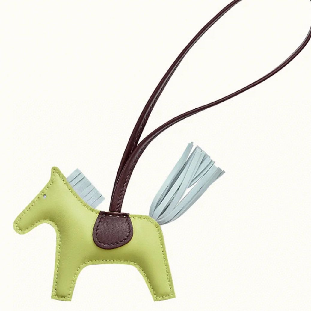 Hermes Rodeo PM Bag Charm in Jaune/Chocolat/Blue Milton Lambskin