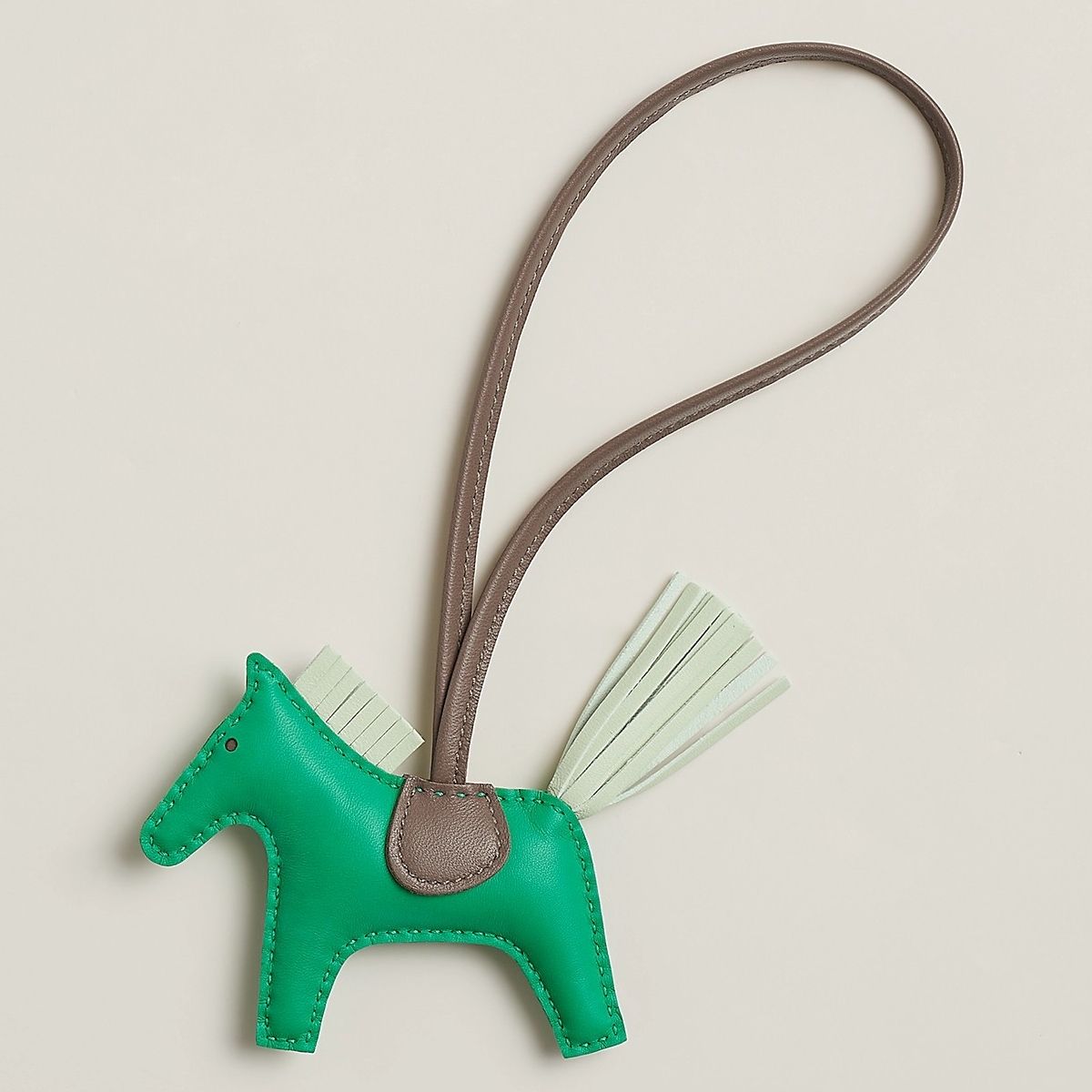 Hermes Rodeo PM Bag Charm in Menthe/Vert Fizz/Taupe Lambskin