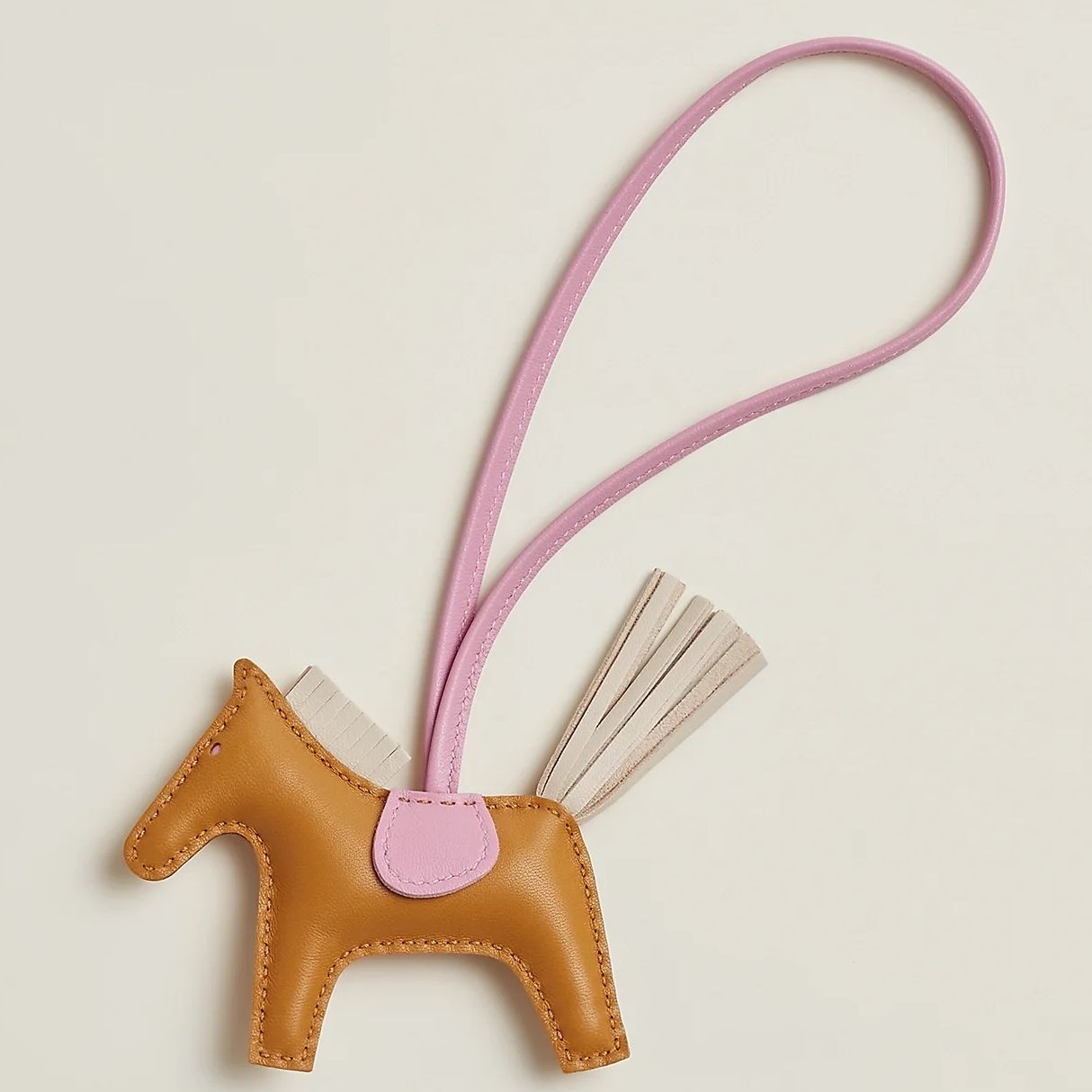 Hermes Rodeo PM Bag Charm in Sesame/Pink/Craie Lambskin