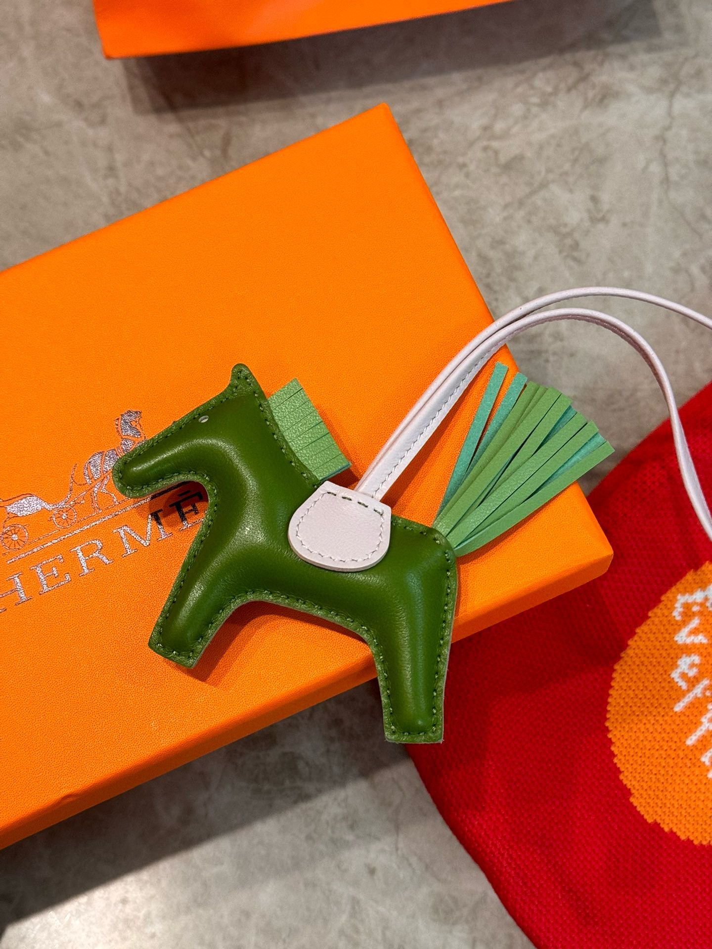 Hermes Rodeo PM Bag Charm in Green/Vert Criquet /Mauve Pale Lambskin - Image 4