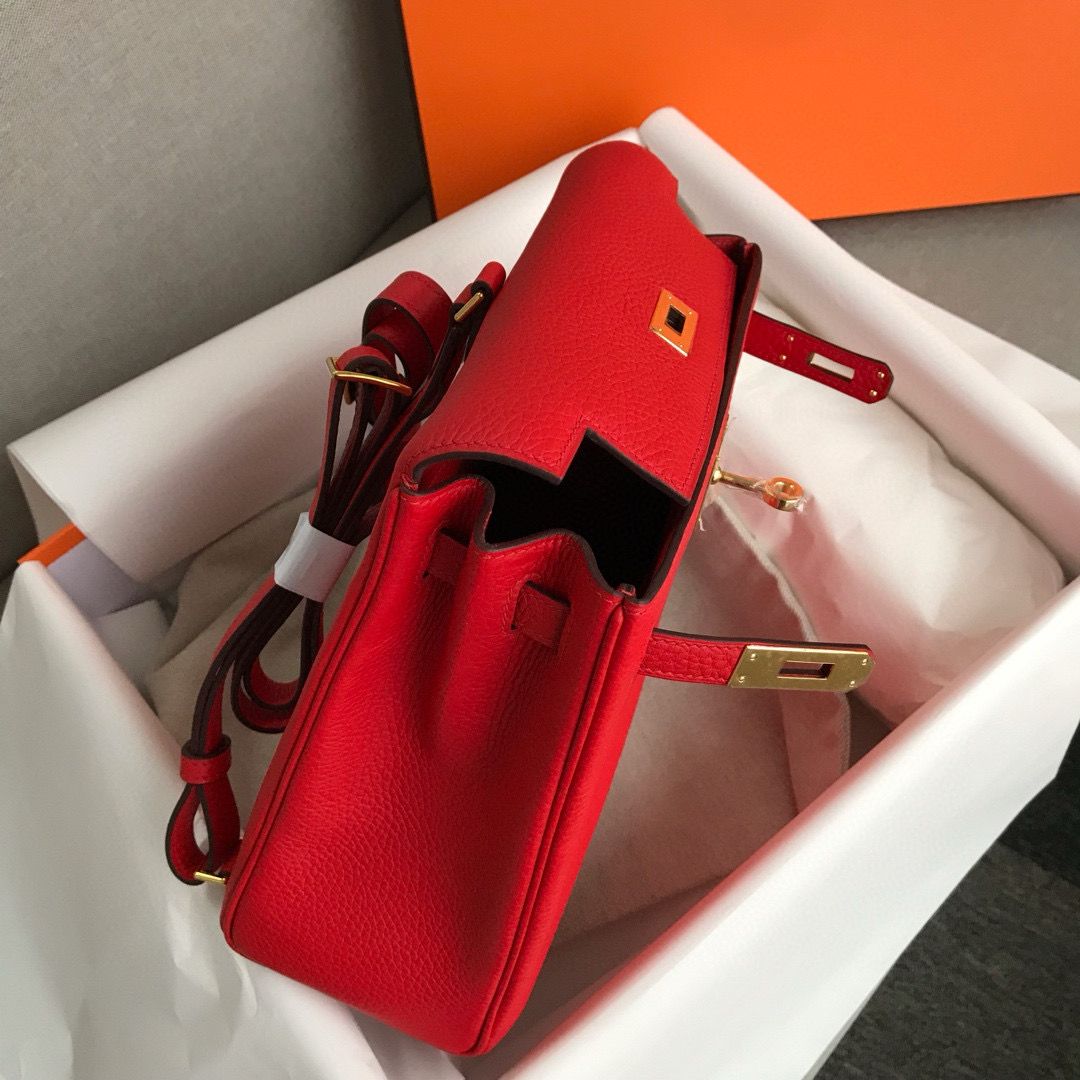 Hermes Kelly Ado Backpack in Red Clemence Leather - Image 7