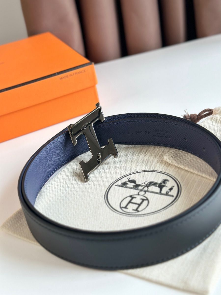 Hermes H Speed Reversible Belt 32MM in Blue Saphir Epsom Calfskin - Image 6
