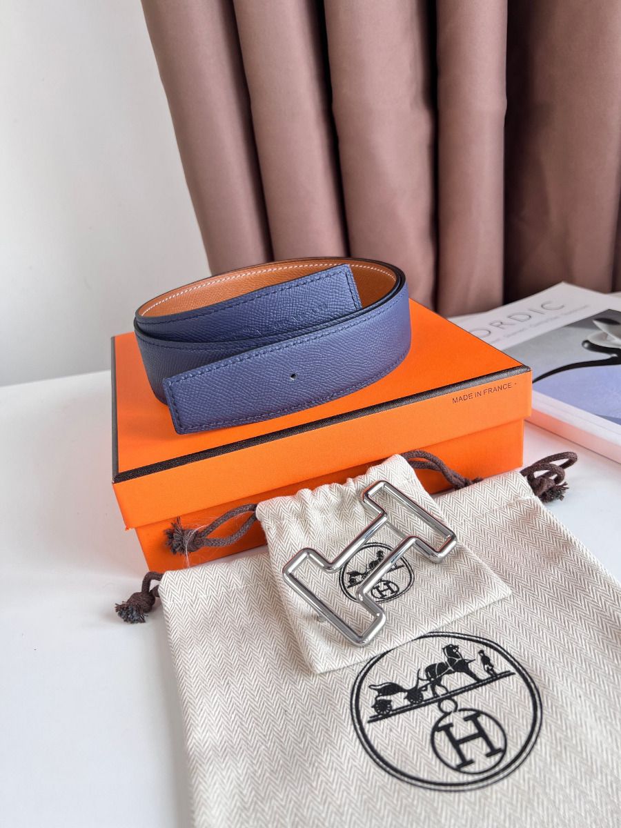 Hermes Tonight Reversible Belt 38MM in Blue and Gold Epsom Calfskin - Image 3