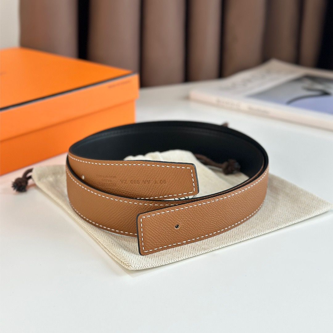 Hermes H Touareg Reversible Belt 32MM in Gold Epsom Leather - Image 7