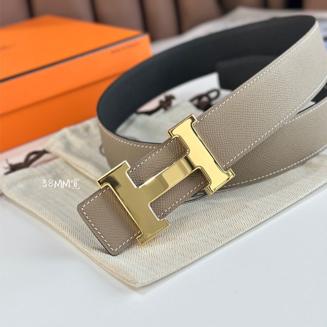 Hermes H Reversible Belt 38MM in Grey and Black Epsom Leather - Image 5