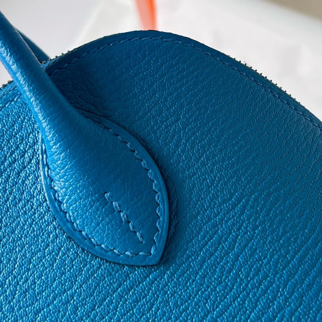 Hermes Bolide 1923 Mini Handmade Bag In Blue Frida Chevre Mysore Leather - Image 8