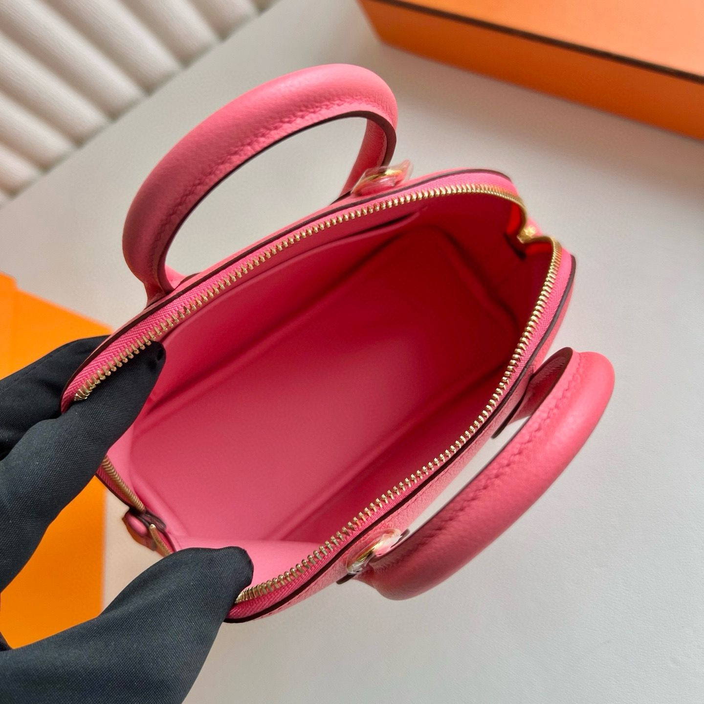 Hermes Bolide 1923 Mini Handmade Bag in Rose Azalee Chevre Mysore Goatskin - Image 7