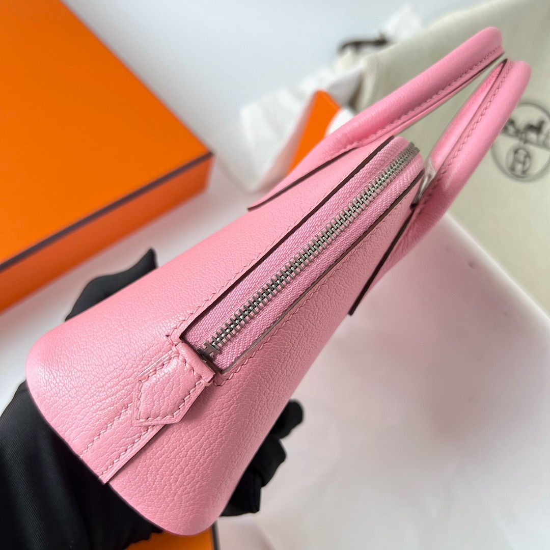 Hermes Bolide 1923 Mini Handmade Bag In Rose Confetti Chevre Mysore Leather - Image 7