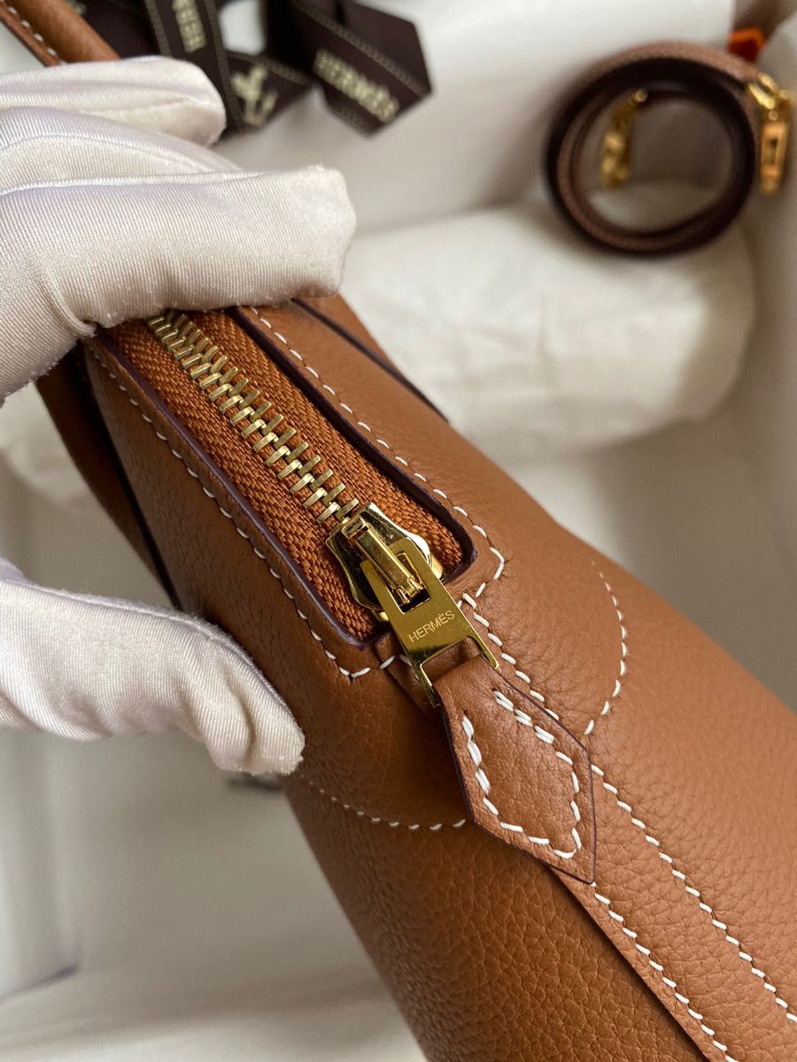 Hermes Bolide 1923 27 Handmade Bag In Gold Clemence Calfskin - Image 7