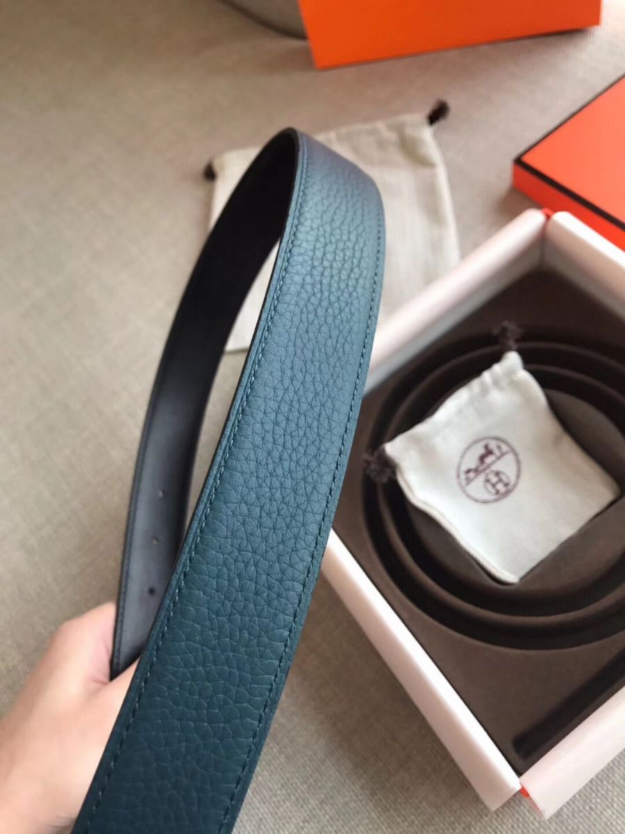 Hermes Officier Reversible 38mm Belt In Blue Clemence Leather - Image 4