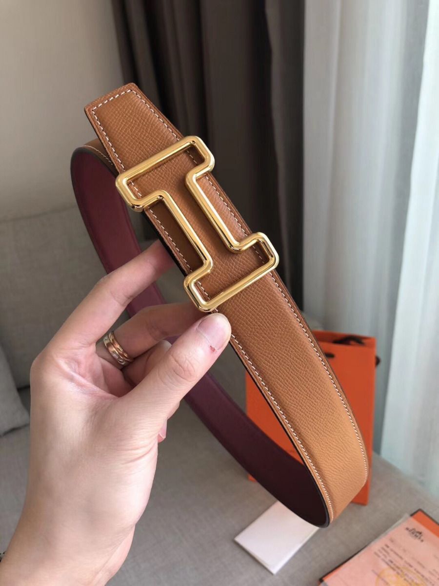 Hermes Tonight 38MM Reversible Belt In Ruby/Gold Epsom Leather - Image 4