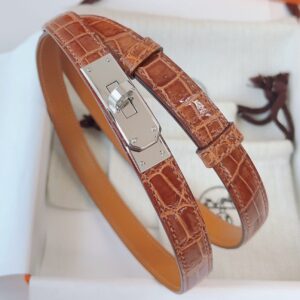 Hermes Kelly 18 Belt in Caramel Shiny Alligator Leather