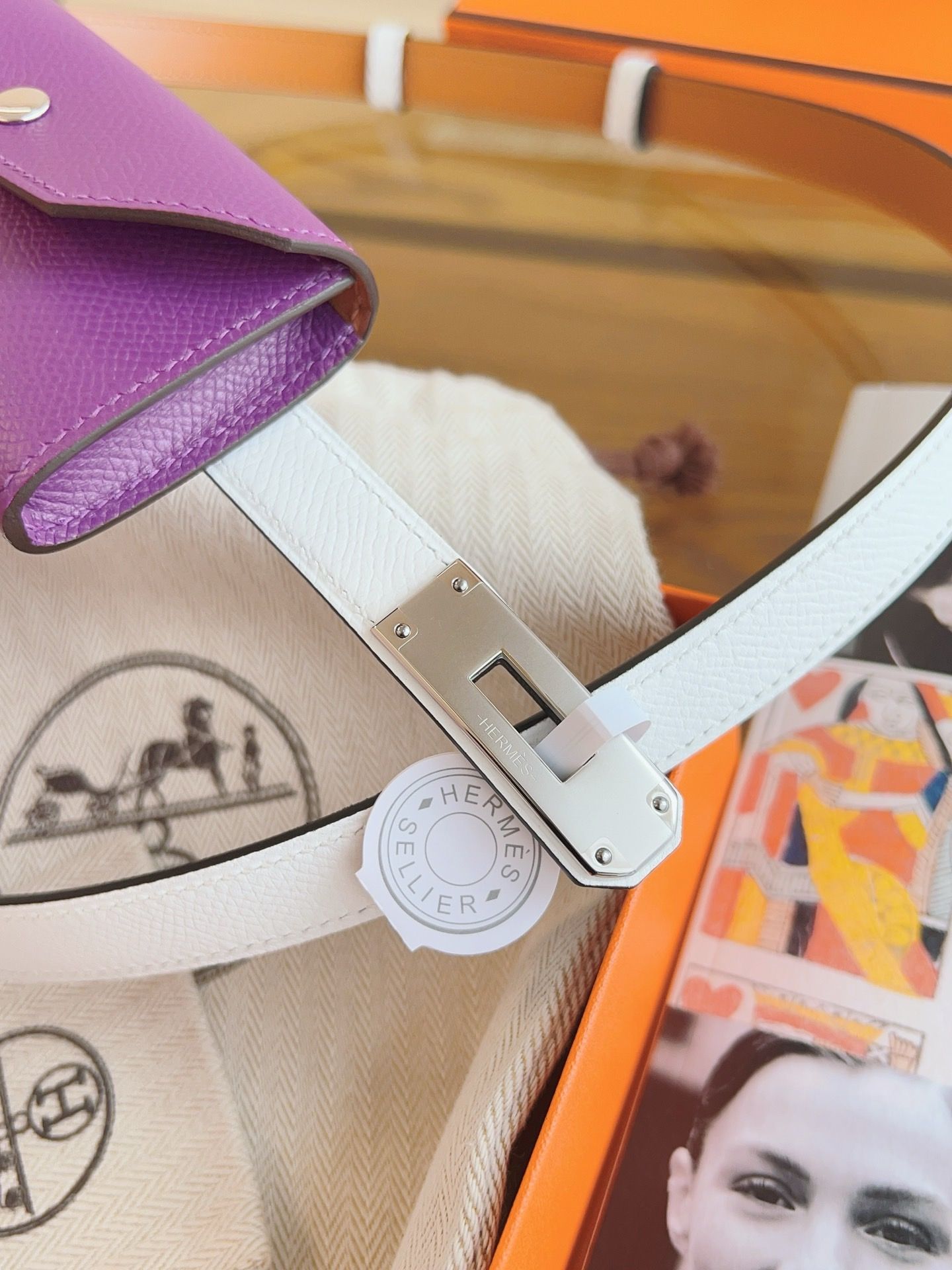Hermes Kelly Pocket 18 Belt in White and Violet Epsom Calfskin - Image 8