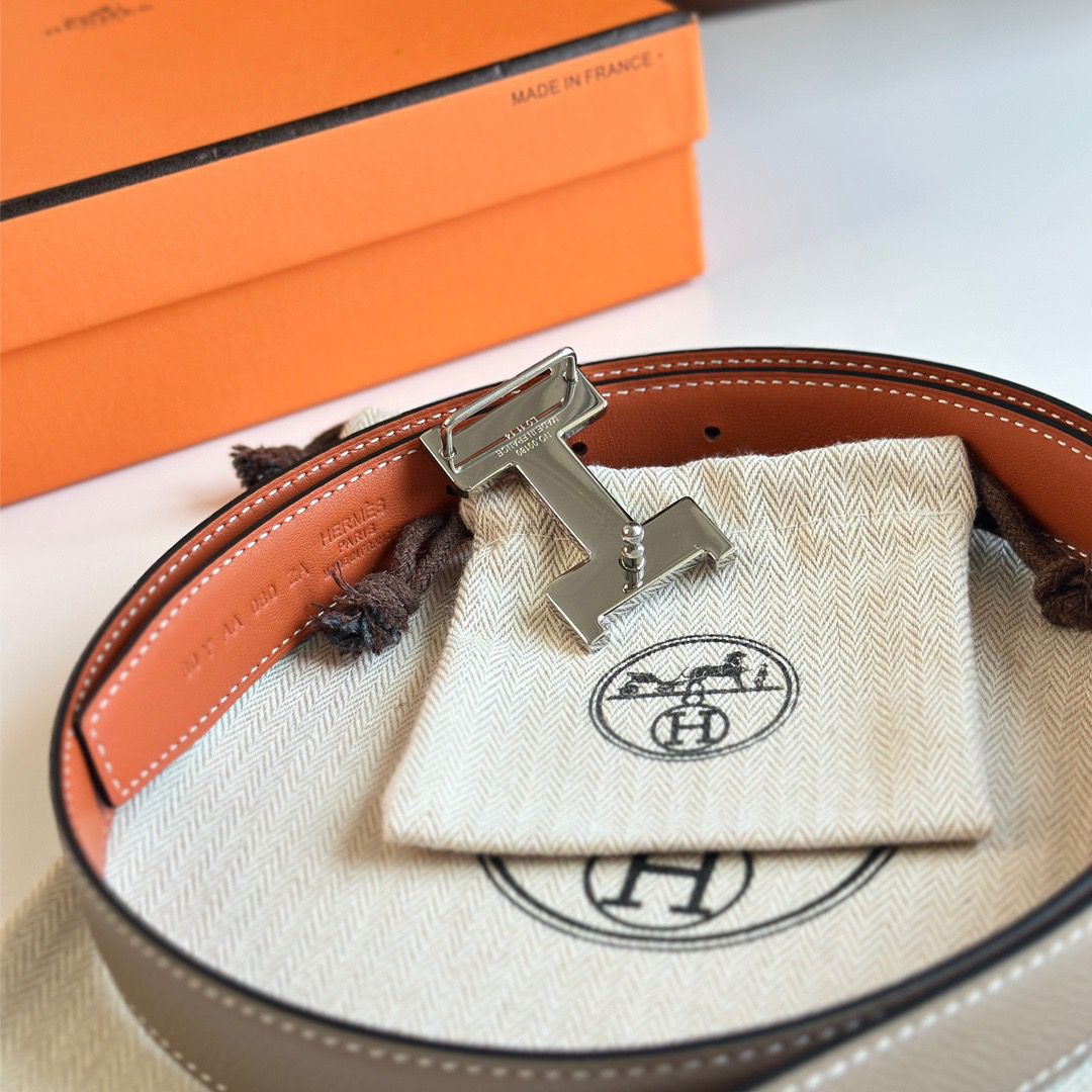 Hermes Mini Constance 24mm Belt in Taupe Epsom Leather and Tan Swift Leather - Image 7