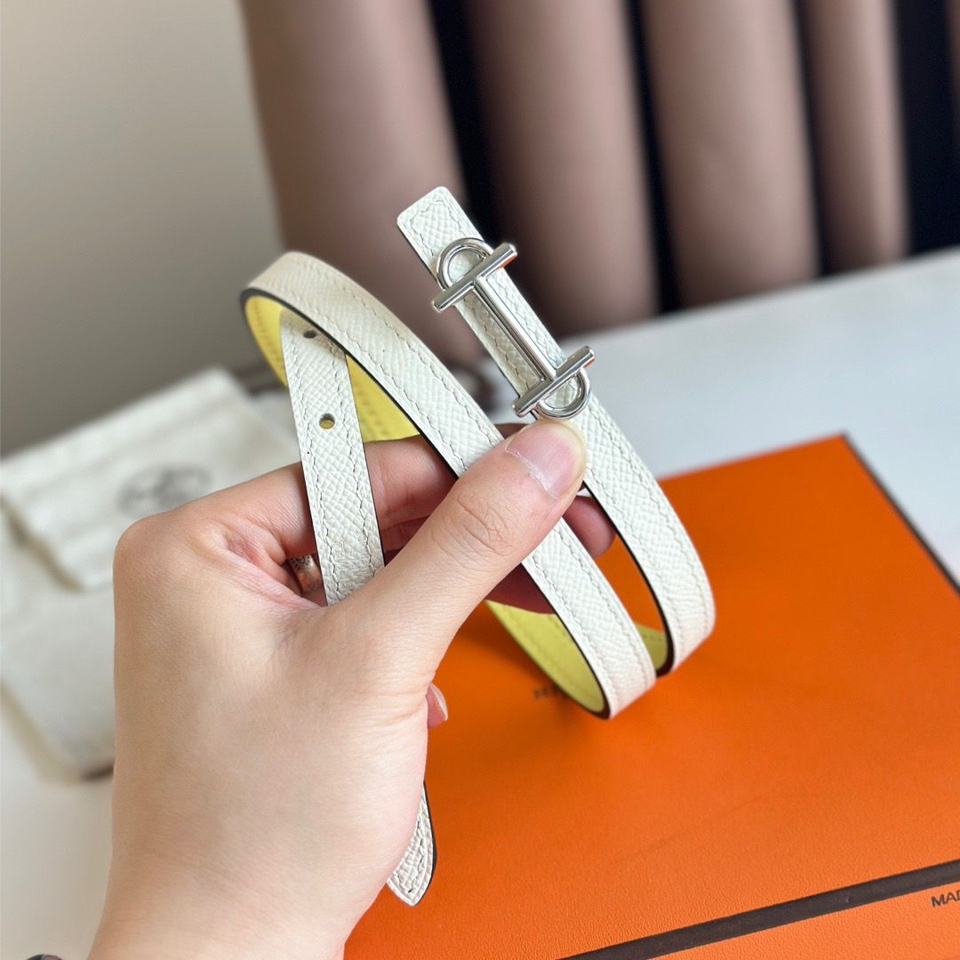 Hermes Gamma 13mm Belt in White Epsom Leather and Yellow Swift Leather - Image 7