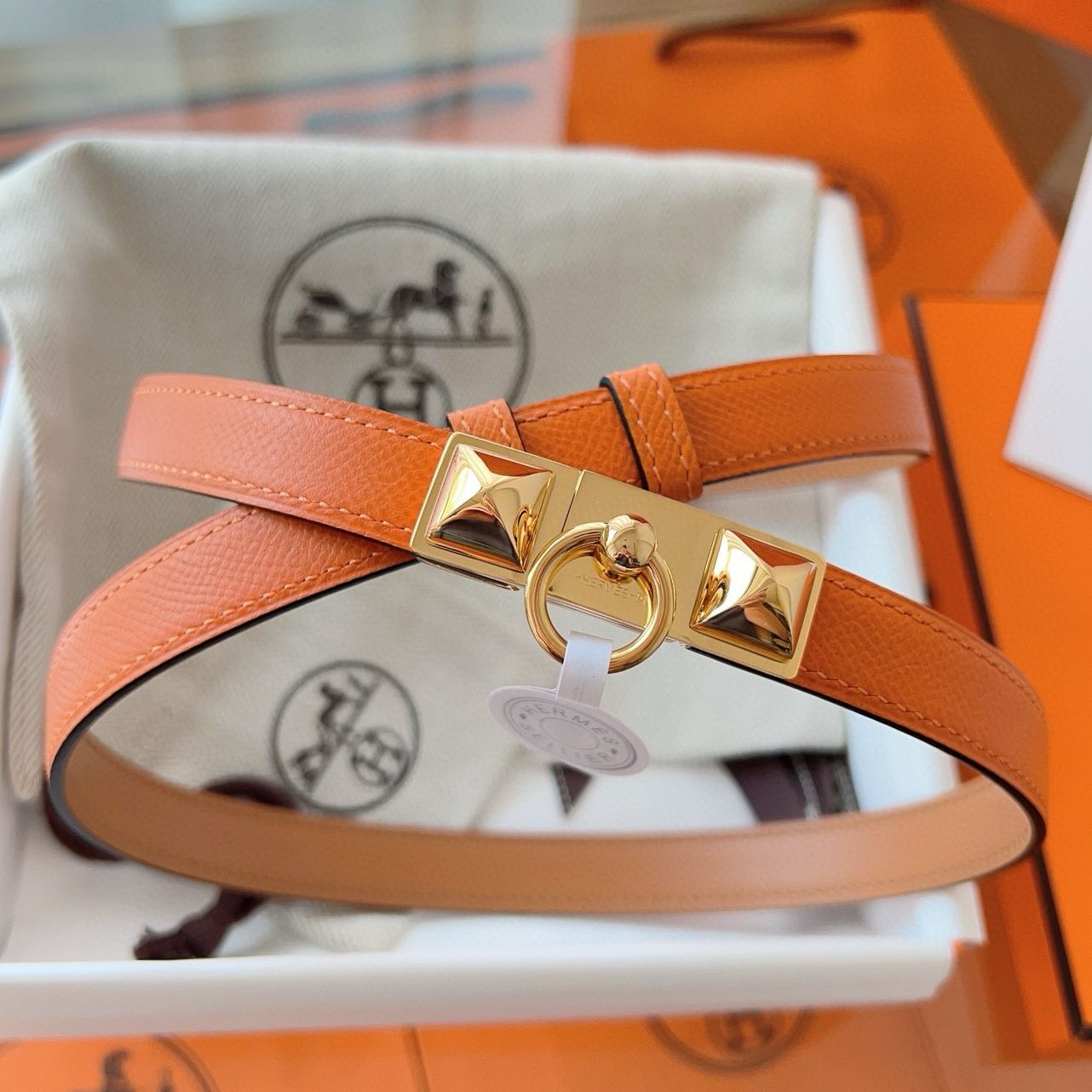 Hermes Rivale 18 Belt in Orange Epsom Calfskin