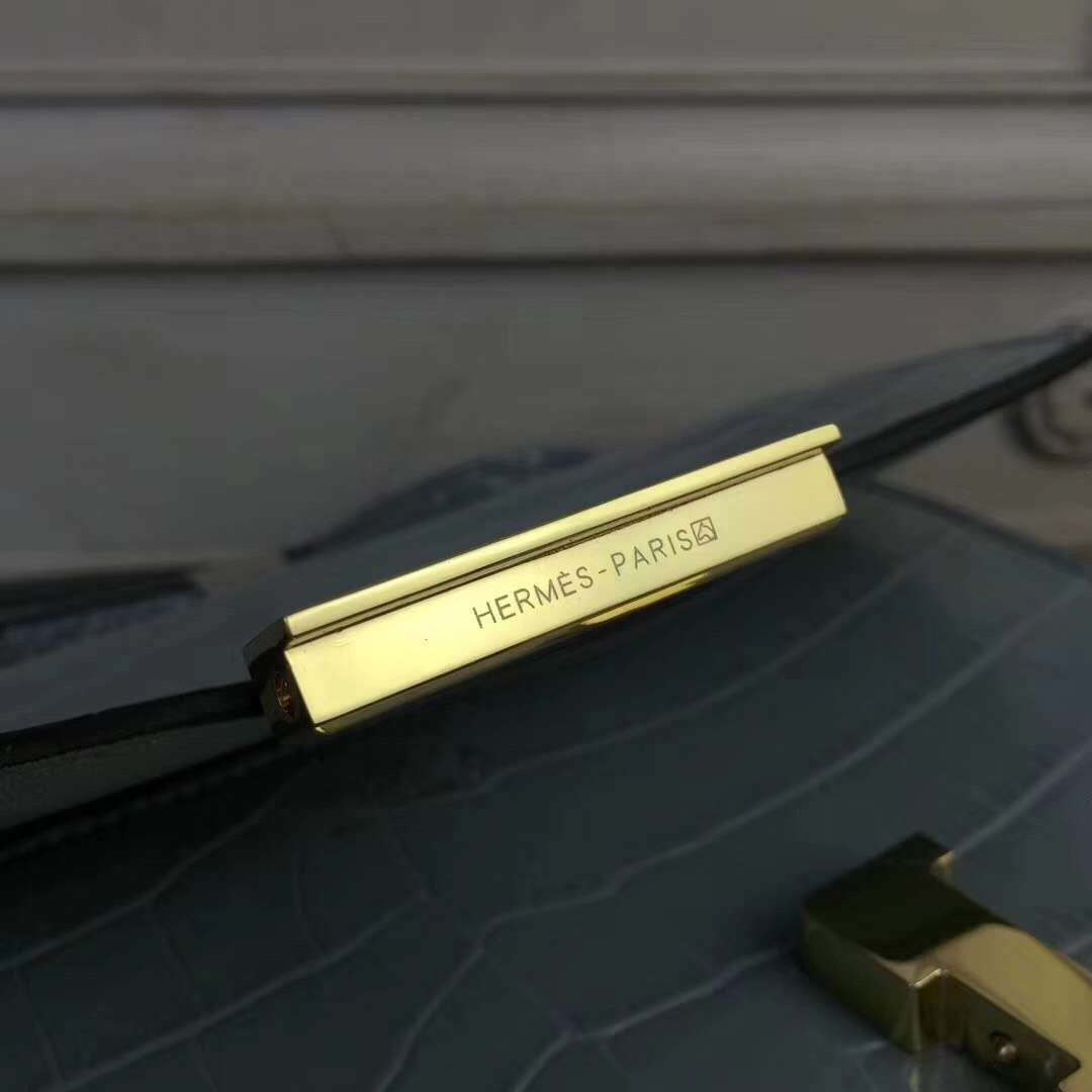 Hermes Blue Lin Constance MM 24cm Crocodile Bag - Image 6